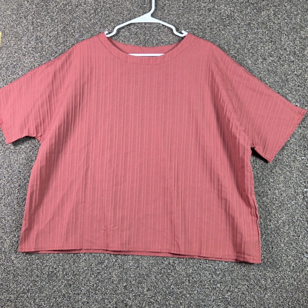 Unbranded Ribbed Short Sleeve Top Women XXL Pink Mauve Crew Neck Boxy Knit